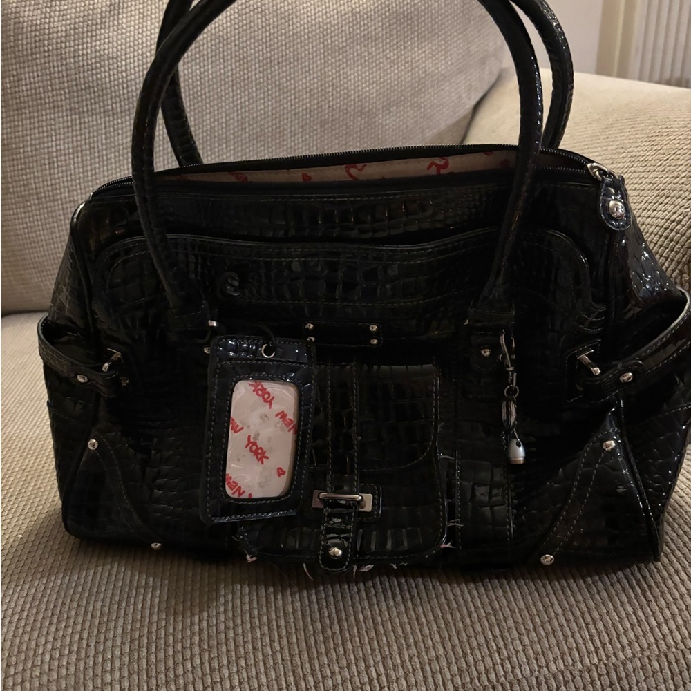 Black Sparkly Shoulder Bag with Structured Design